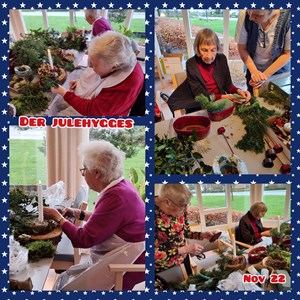 På Breumgaard laver de selv juledekorationer og adventskranse. En hyggelig dag til stor fornøjelse for både beboere og personale.
